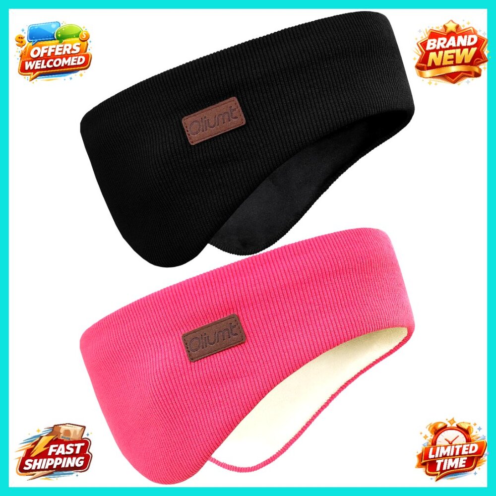 Double-Layer Knit Ear Warmer Headband for Running Cycling Winter Activities